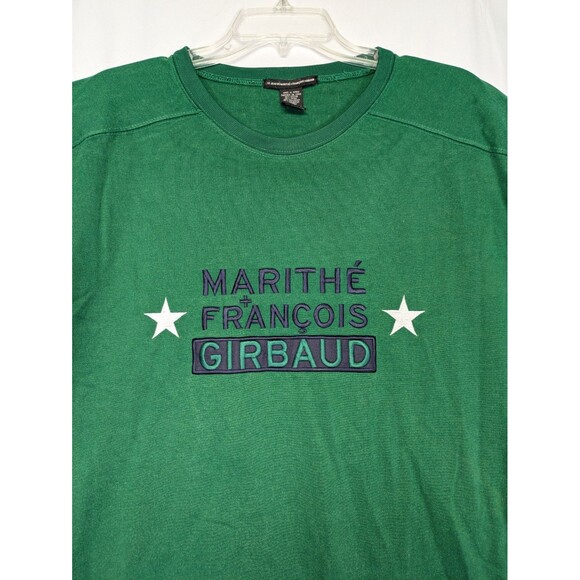 Vintage Marithe Francois Girbaud T Shirt Size L Green Embroidered Spellout Stars - Picture 2 of 15